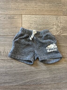 Roots Heather Gray Terry Baby Shorts with White Logo